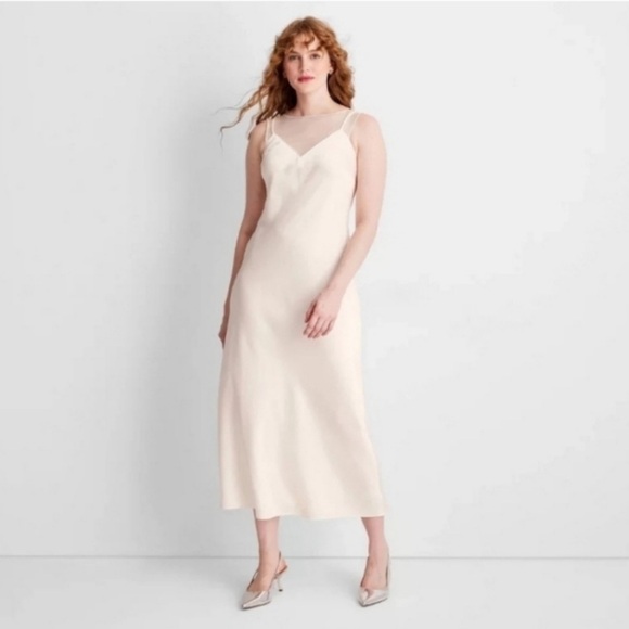 Future Collective Women’s Sleeveless Mixed Media Ankle Slip Dress - Cream L NWT - Picture 1 of 9